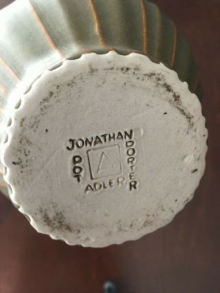 Jonathan Adler Pot A Porter Stoneware Mod Striped Vase Olive Green Clay 3