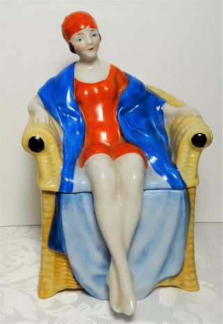 Vintage Goebel Box Art Deco Lady Half Doll Germany Crown Mark Porcelain Tmk - 1
