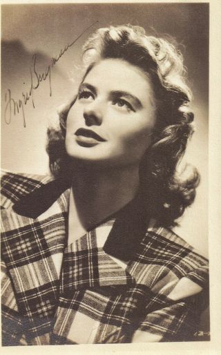 Vintage 1940 Photo Of Hollywood Movie Actress Ingrid Bergman Autograph Signature