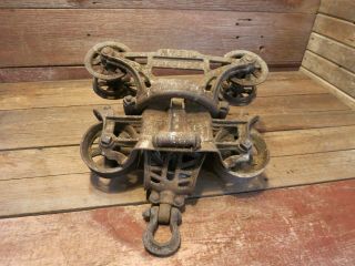 Antique Vintage Cast Iron Myers Hay Trolley Pat 1903 Farm Barn - Pulley Carrier
