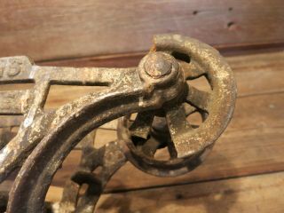 Antique Vintage Cast Iron Myers Hay Trolley Pat 1903 Farm Barn - Pulley Carrier 6