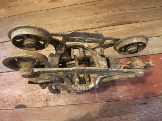 Antique Vintage Cast Iron Myers Hay Trolley Pat 1903 Farm Barn - Pulley Carrier 7