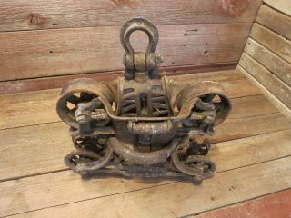 Antique Vintage Cast Iron Myers Hay Trolley Pat 1903 Farm Barn - Pulley Carrier 8