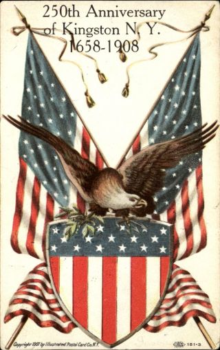 Kingston York 250th Anniversary Patriotic Eagle Flag Shield 1658 - 1908