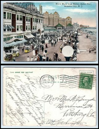 Jersey Postcard - 1916 Atlantic City,  Boardwalk From Million Dollar Pier Y19