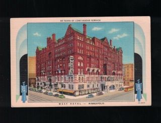 Stunning Art Deco Styled C 1940 West Hotel Minneapolis Minnesota Postcard