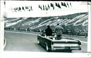 President De Gaulle With Prince Norodom Sihanouk Waving To Crowds - Vintage Phot
