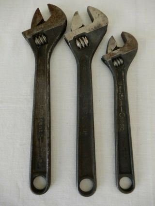 Set Of 3 Vintage (2) Crescent (1) Proto Adjustable Wrenches 10 " & 12 "