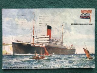 Ss Minnewaska Ship Color Art Postcard Atlantic Transport Line 1929 Liner