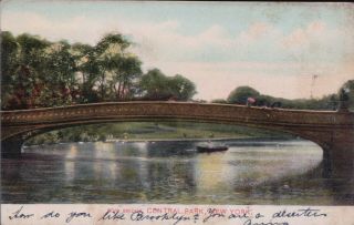 Vintage Central Park Lake And Bow Bridge York Postcard