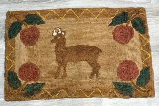 Pictorial Pa Vintage " Stag Apples " Hook Rug Mennonite Made By Mary Witmer