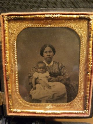 Rare 1/6 Tintype Seated African American Woman W/ Her Baby.