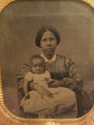 Rare 1/6 Tintype Seated African American Woman w/ Her Baby. 2