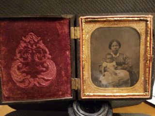Rare 1/6 Tintype Seated African American Woman w/ Her Baby. 3