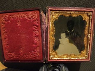 Rare 1/6 Tintype Seated African American Woman w/ Little White Girl on Her Lap. 2