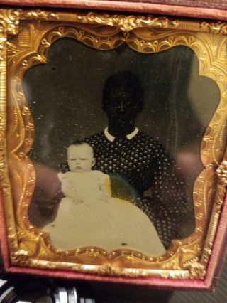 Rare 1/6 Tintype Seated African American Woman w/ Little White Girl on Her Lap. 3