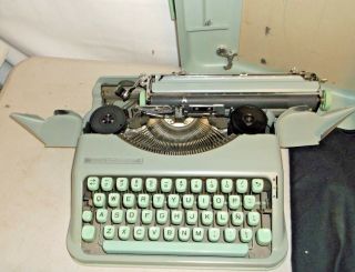 Vintage Hermes Rocket Seafoam Green Portable Typewriter W/ Case Switzerland