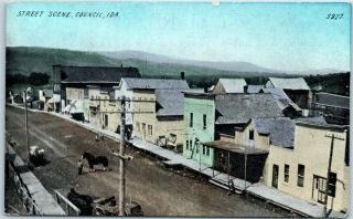 1910s Council,  Idaho Postcard " Street Scene " Downtown - Wesley Andrews