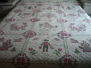 Antique Hand Made Quilt Hand Quilted And Hand Embroidered