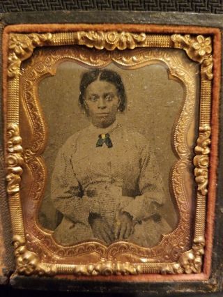 Rare 1/9 Tintype Seated African American Woman.  Gold Gilded.