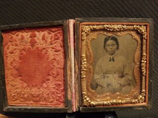 Rare 1/9 Tintype Seated African American Woman.  Gold Gilded. 2
