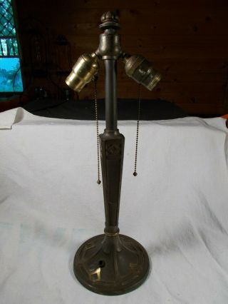 Vtg B&h Pullchain Sockets Art Nouveau Bronze Patina Electric Table Lamp C1920