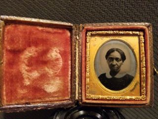 Rare 1/16 Gorgeous Tintype African American Woman in Full Case.  Pose. 3