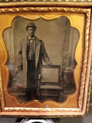 Rare 1/6 Tintype Standing Dapper African American Man Fancy Suit Smoking Cigar. 3