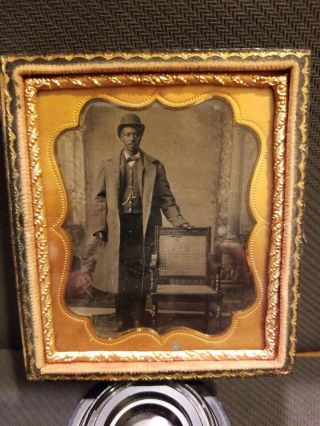 Rare 1/6 Tintype Standing Dapper African American Man Fancy Suit Smoking Cigar. 4
