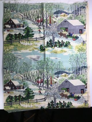 Vintage Grandma Moses Barkcloth Fabric 1 3/4 Yards