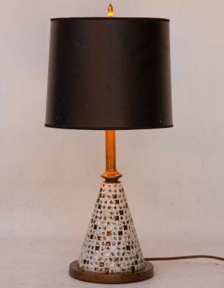 Vintage Ceramic Table Lamp Mosaic Atomic Mid - Century Black Tans & Gold Metallic