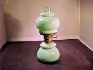 Antique Miniature Oil Lamp Green Jade Jadeite P & A Mfg Co