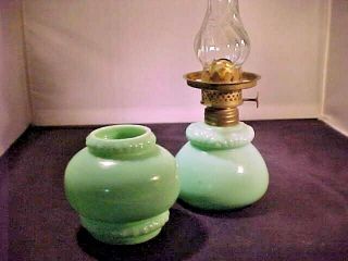 Antique Miniature Oil Lamp Green Jade Jadeite P & A Mfg Co 4