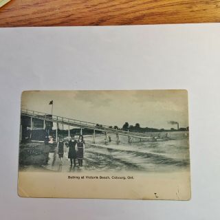 Cobourg Ontario Postcard " Bathing At Victoria Beach Circa 1907 - 1914