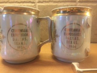 2 pc Vintage Texas 1936 CENTENNIAL EXPOSITION DALLAS TX Mug Cup state fair 2