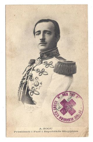 Rare Albania Red Cross President King Ahmet Muhtar Zogolli Zogu Postcard