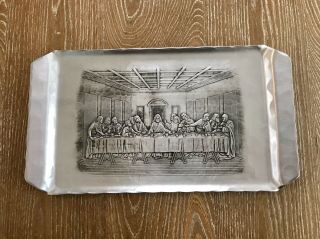 Wendell August Forge Hamered Aluminum Tray The Last Supper Handmade 15.  5”x9”