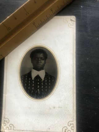 Small Tintype Photo Black African American Antique 1860 Young Man Fancy Collar