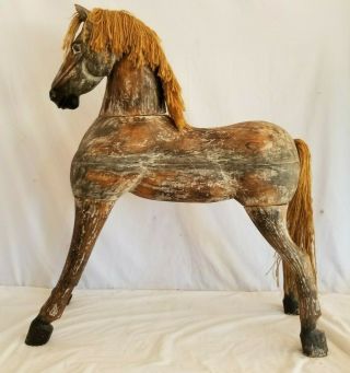 Folk Art Hand Carved Wood Carousel Standing Horse,  Pony,  Carnival,  Merry - Go - Round