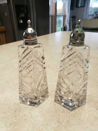 Vintage Cut Glass Salt And Pepper Shakers Unusual Shape