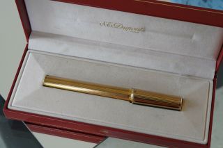Rare S.  T.  Dupont Montparnasse Xl Goldplated Fountain Pen.  18k Gold M Nib.