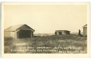 Rppc Sod House Soddie And Garage Near Dodge City Ks Pioneer Real Photo Postcard