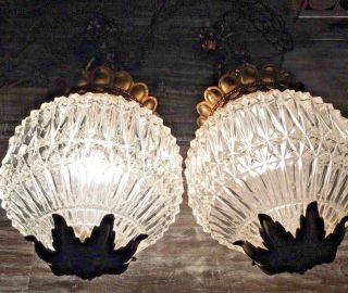 Vintage Mid Century Hollywood Regency Glass Cherub Swag Hang Lamp Lights 2