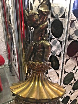 Vintage Mid Century Hollywood Regency Glass Cherub Swag Hang Lamp Lights 5