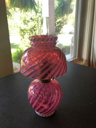 Fenton Cranberry Swirl Miniature Oil Lamp