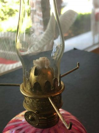 Fenton Cranberry Swirl MINIATURE OIL LAMP 3