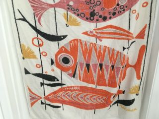 Vtg 50s Tropical Fish Beach Bath Towel Ralph Hulett Tiki MCM Modern Art 4