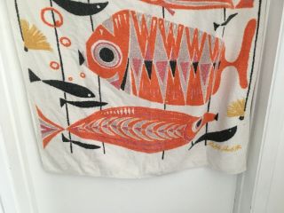 Vtg 50s Tropical Fish Beach Bath Towel Ralph Hulett Tiki MCM Modern Art 5