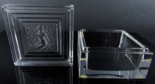Signed Lalique Frosted Crystal Glass Nude Duncan Jewellery Trinket Dresser Box