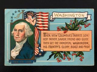 Antique Postcard C1907 - 15 George Washington Cherries Flag Lady Emb.  (21162)
